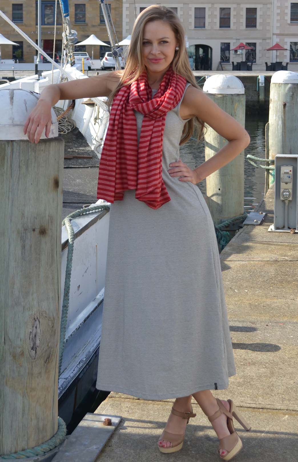 Flame Stripe  Women&#39;s Merino Wool Wide Striped Scarf
