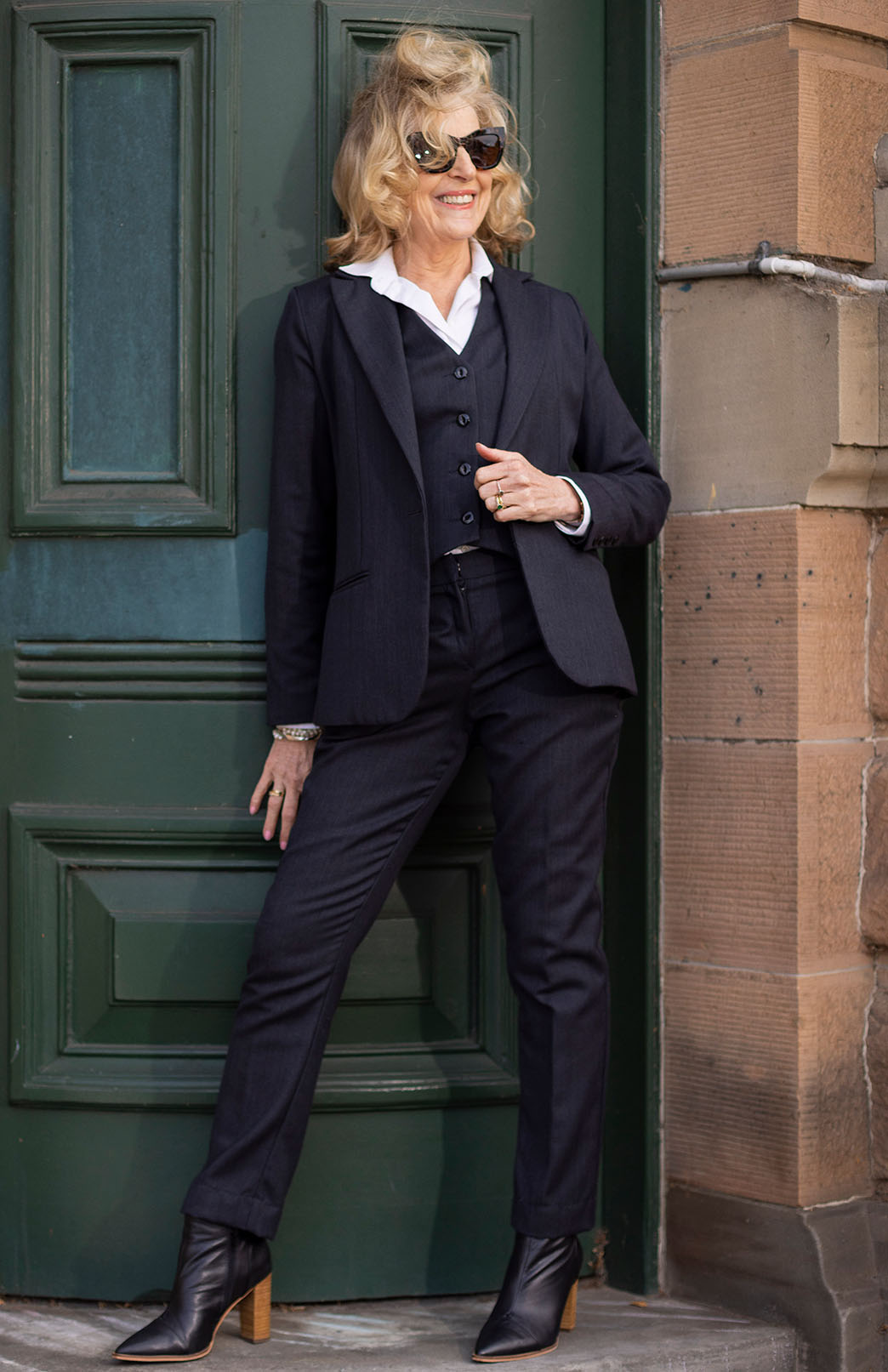 Obsidian Grey Herringbone Women's Superfine Merino Wool Herringbone Waistcoat with Silk Lining