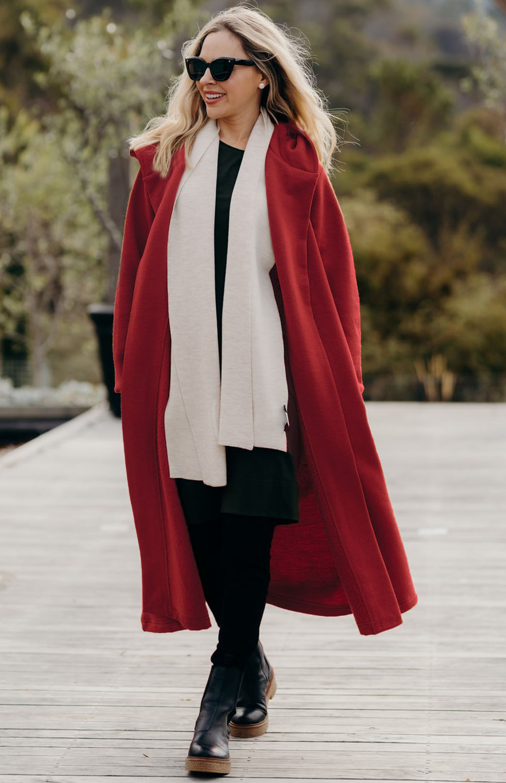 Chilli Red Women's Merino Wool Fleece Winter Coat 