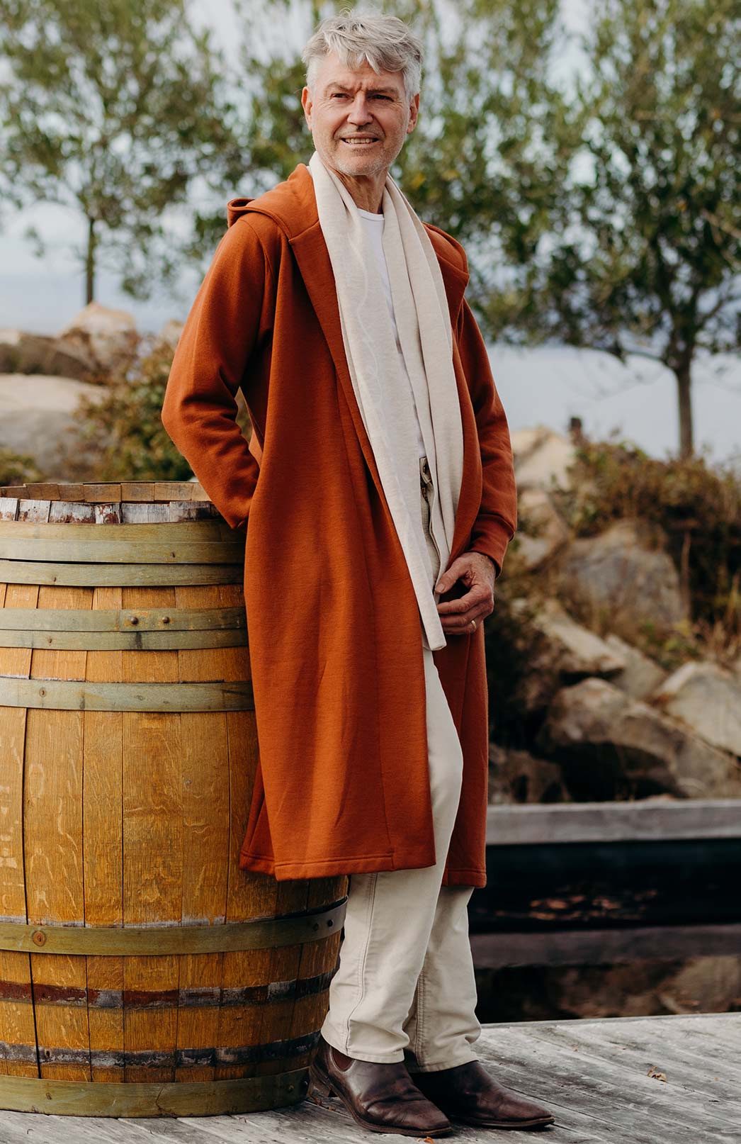 100% Wool Fleece Hooded Coat Men's Merino Wool Long Fleece Coat with Hood