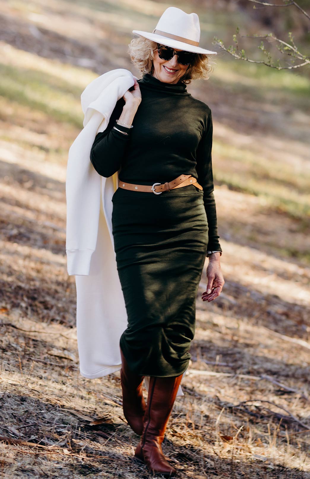 Kale Green Women's Merino Wool Long Tube Skirt