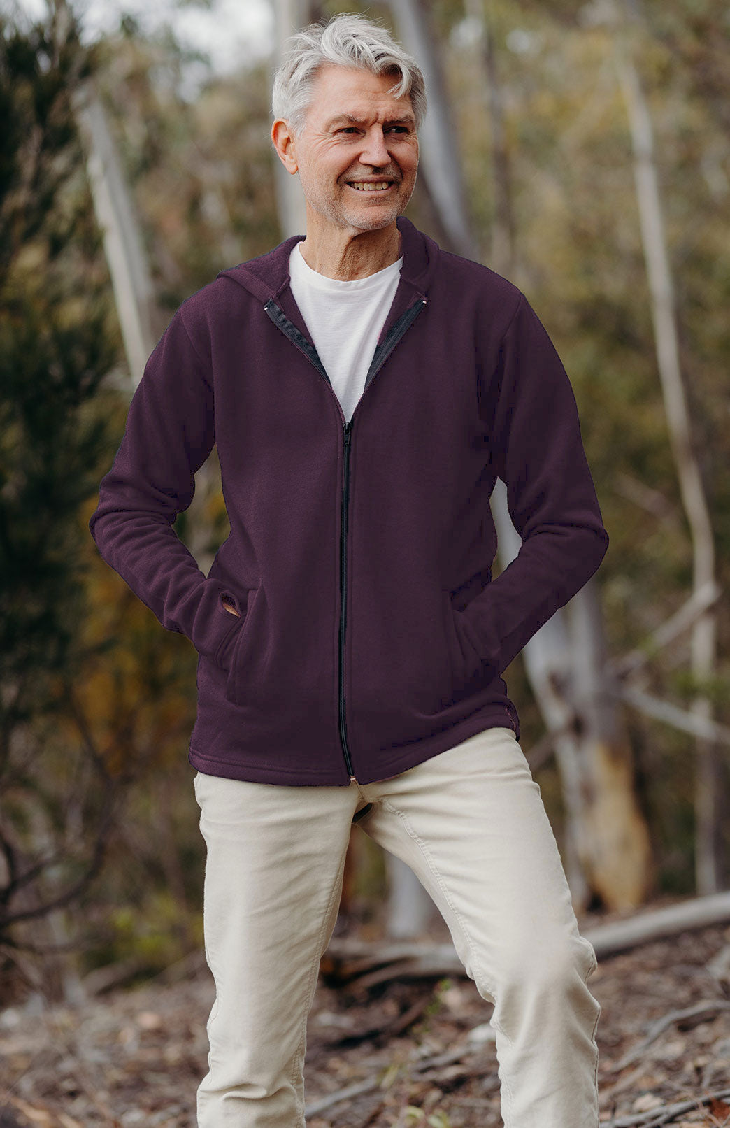 Navy Blue Men&#39;s Merino Wool Fleece Jacket with Hood
