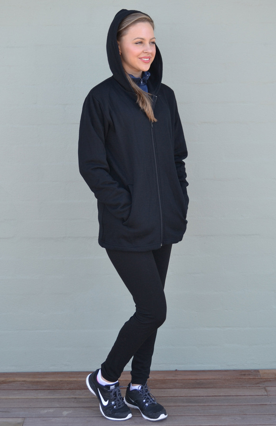 Black Women's Merino Wool 270gsm Fleece Elastic Waist Thermal Winter Leggings &amp; Yoga Pants 