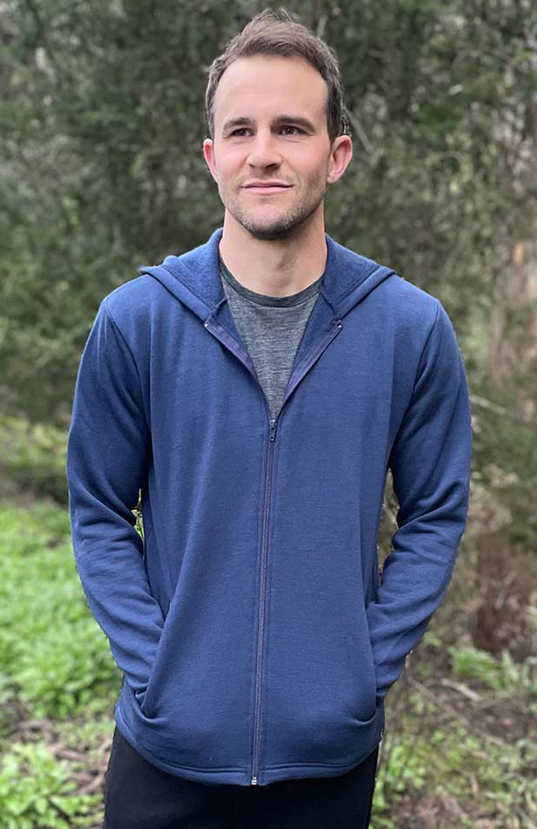Black Men&#39;s Merino Wool Fleece Jacket with Hood
