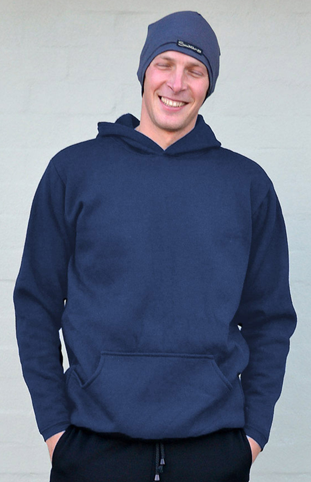 Black Men&#39;s Merino Wool Fleece Hoody with Front Pocket
