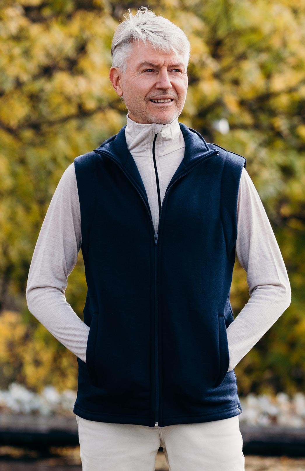 Oatmeal Marl Unisex Merino Wool Zip Neck Top