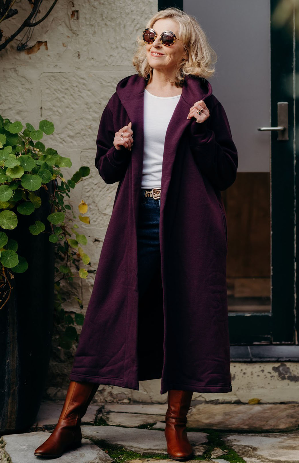 Aubergine Purple Women's Merino Wool Fleece Winter Coat 