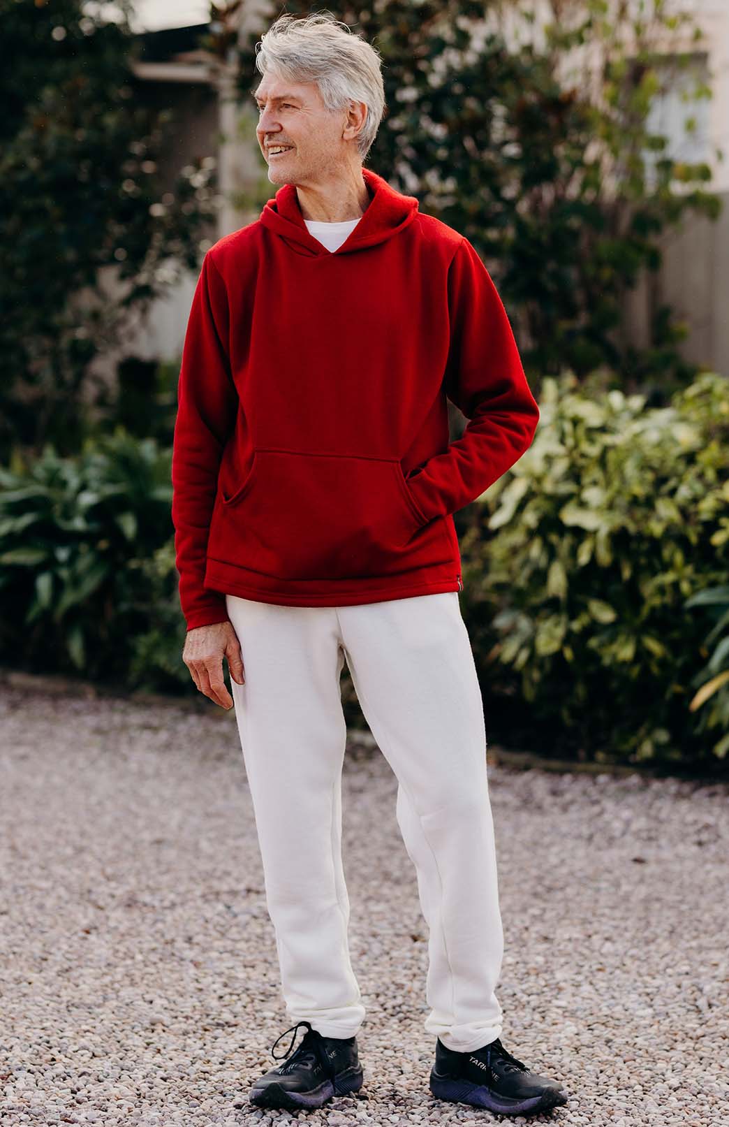 Chilli Red Men's Merino Wool Fleece Hoody with Front Pocket