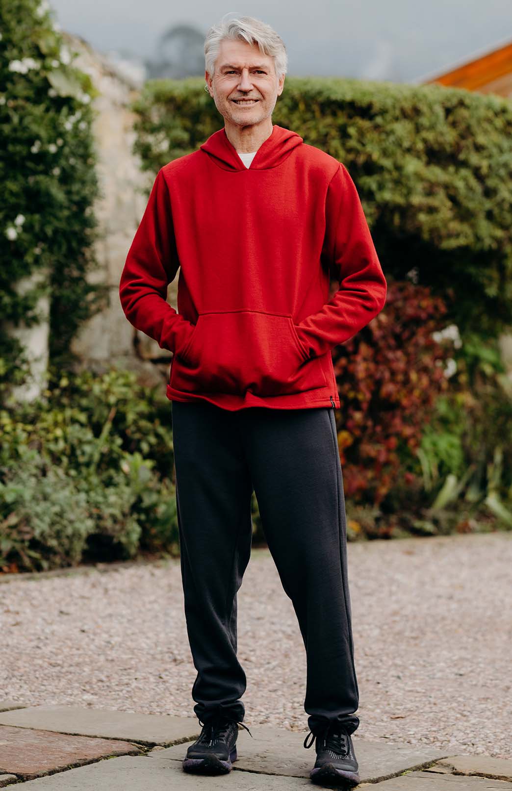 Chilli Red Men's Merino Wool Fleece Hoody with Front Pocket