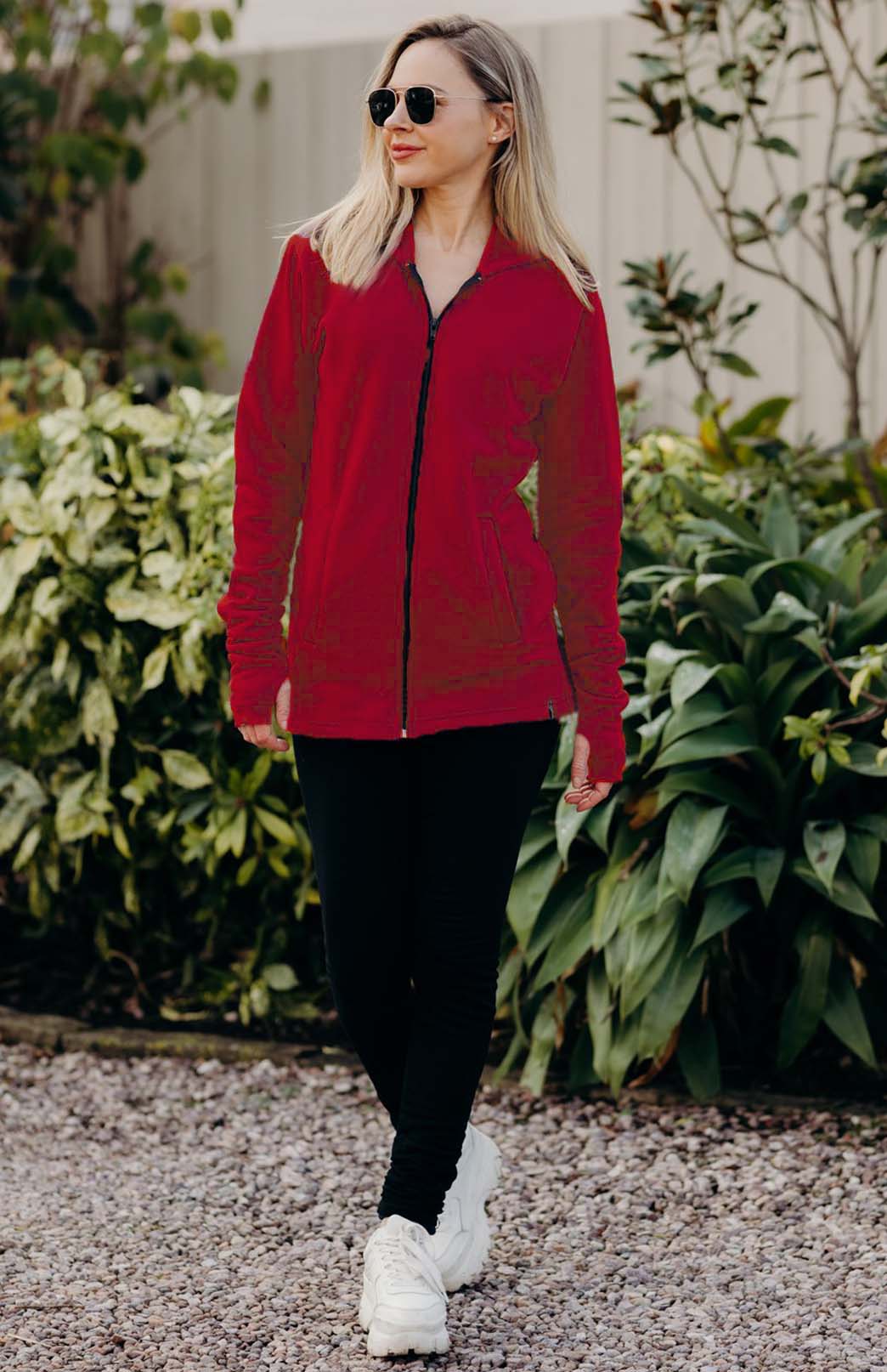 Chilli Red Women's Merino Wool Fleece Jacket with Hood