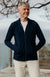 Navy Blue Men&#39;s Merino Wool Fleece Jacket with Hood
