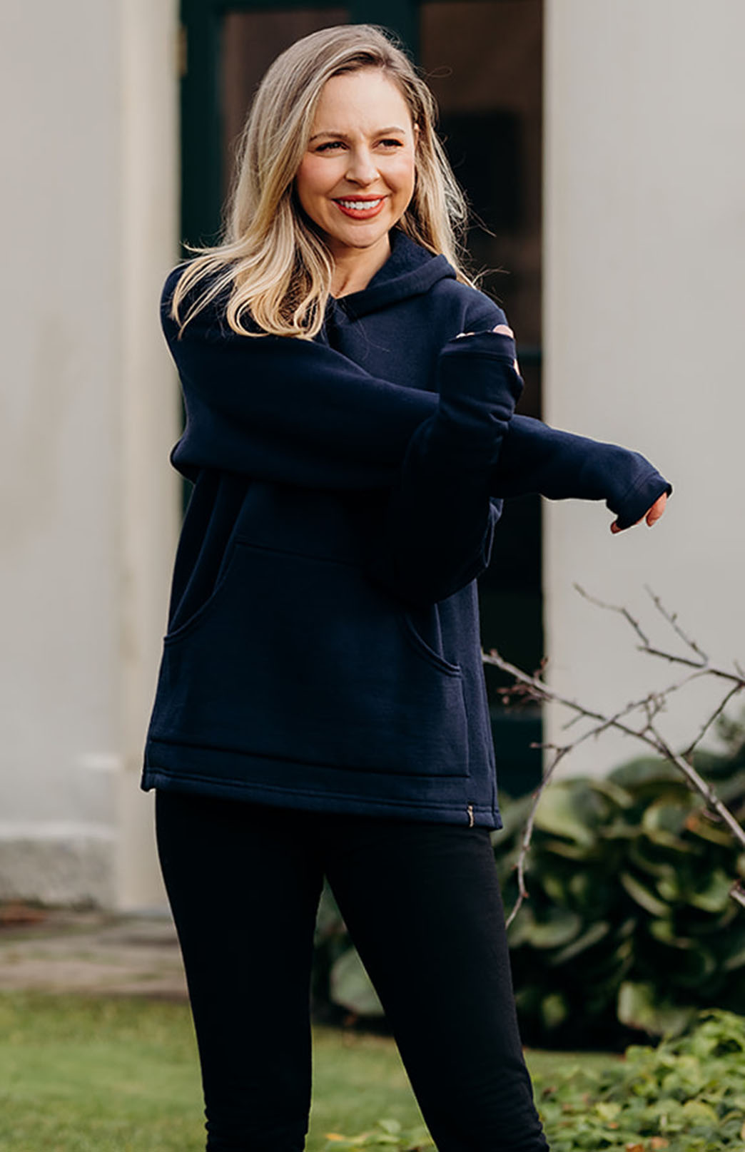 Navy Blue Women's Merino Wool Thermal Fleece Hoody
