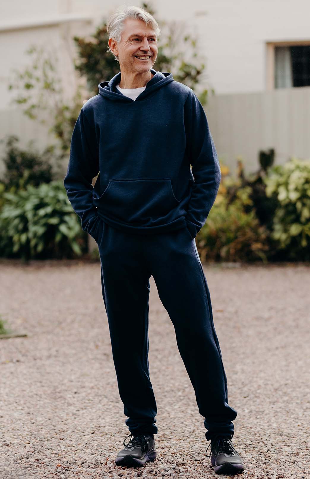 Navy Blue Men's Merino Wool Fleece Hoody with Front Pocket