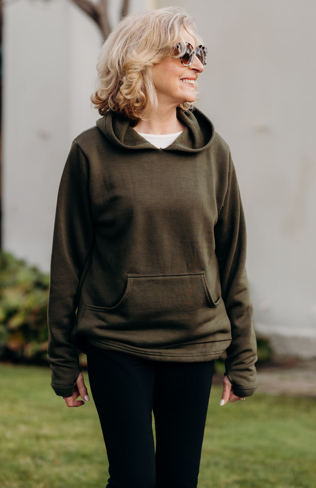 Olive Green Women's Merino Wool Thermal Fleece Hoody