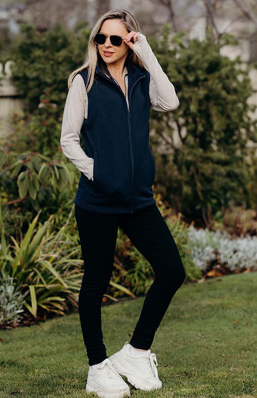 Navy Blue Women's Merino Wool Fleece Thermal Vest