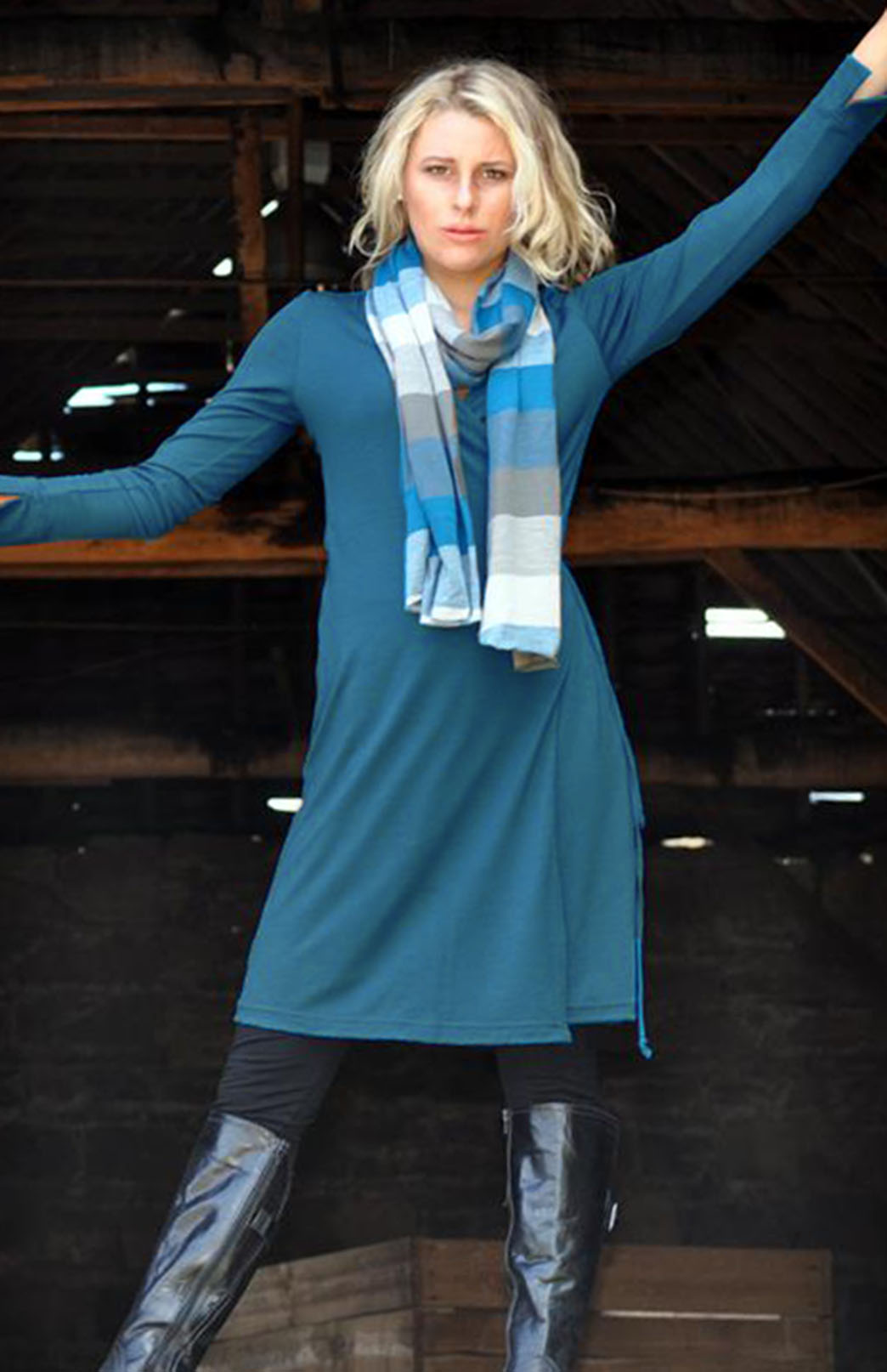 Storm Teal Women's Merino Wool Long Sleeve Wrap Dress