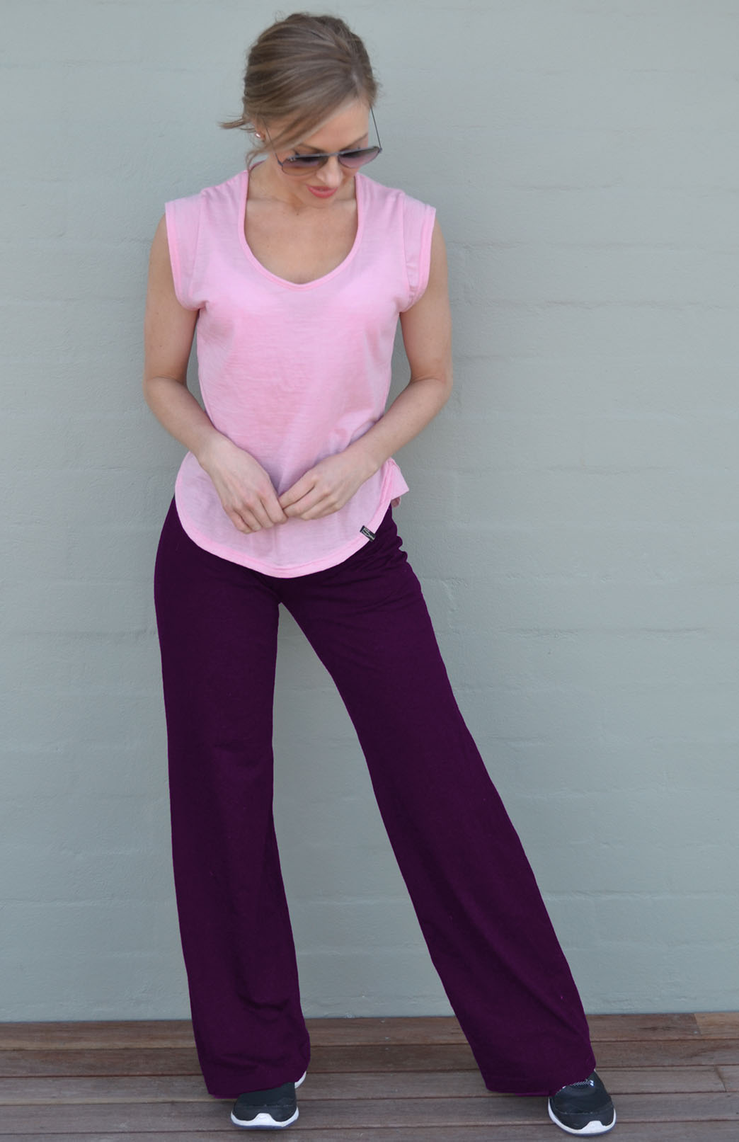 Aubergine Purple Women's Merino Wool Fleece Yoga Pants