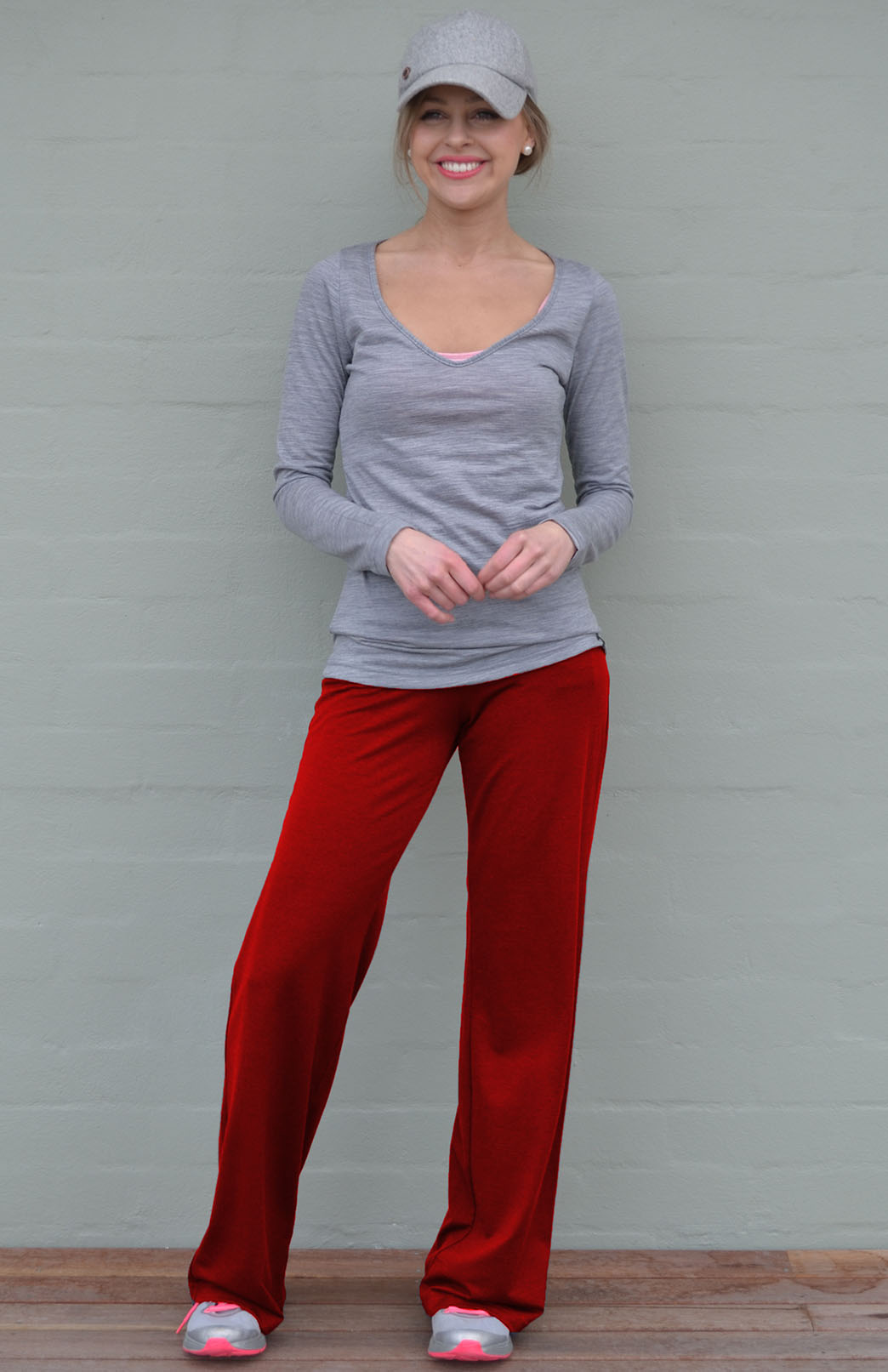 Chilli Red Women's Merino Wool Yoga Pants -Midweight 210gsm