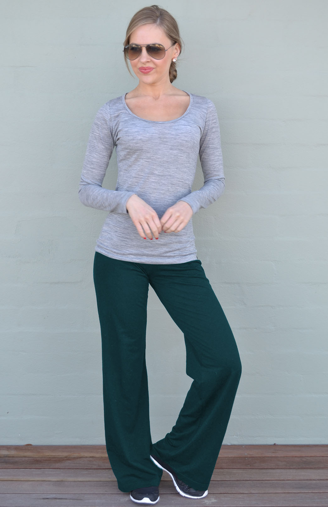 Deep Sea Green Women's Merino Wool Yoga Pants -Midweight 210gsm