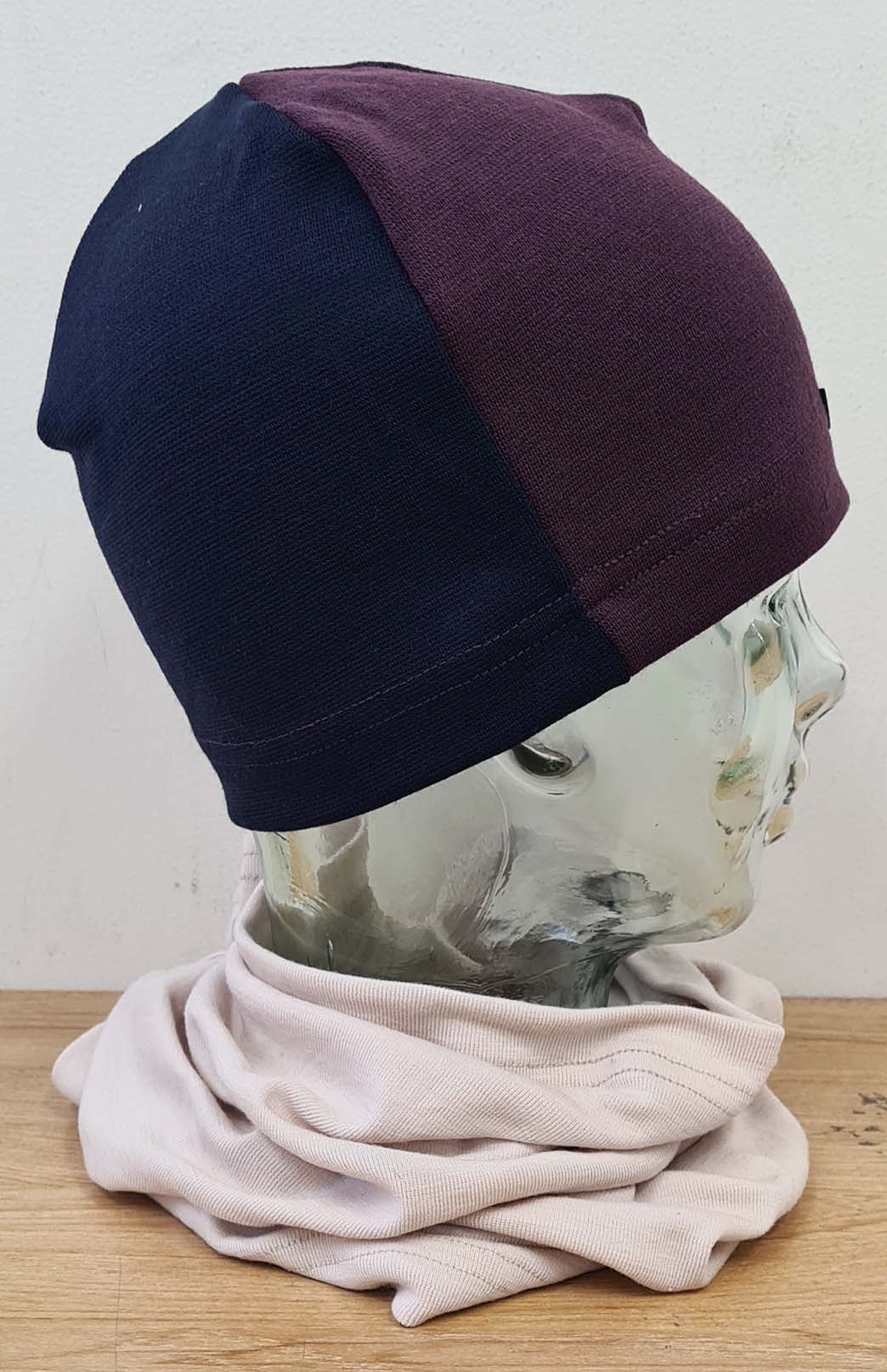 Aubergine Purple & Navy Blue Unisex Merino Wool Thermal (360g) Beanie
