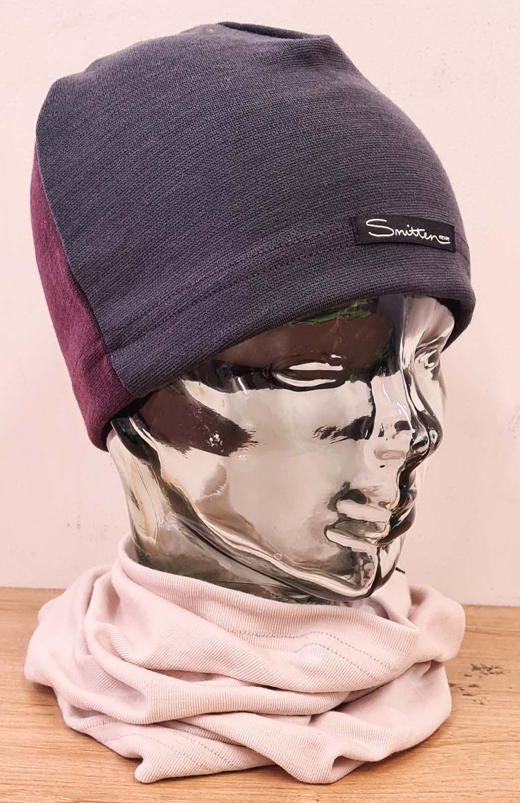 Aubergine Purple & Steel Grey Unisex Merino Wool Thermal (360g) Beanie