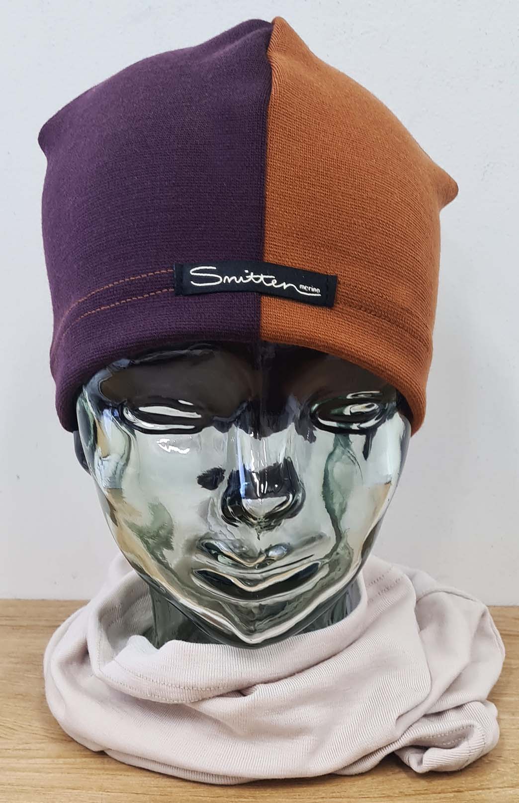 Cinnamon & Aubergine Purple Unisex Merino Wool Thermal (360g) Beanie