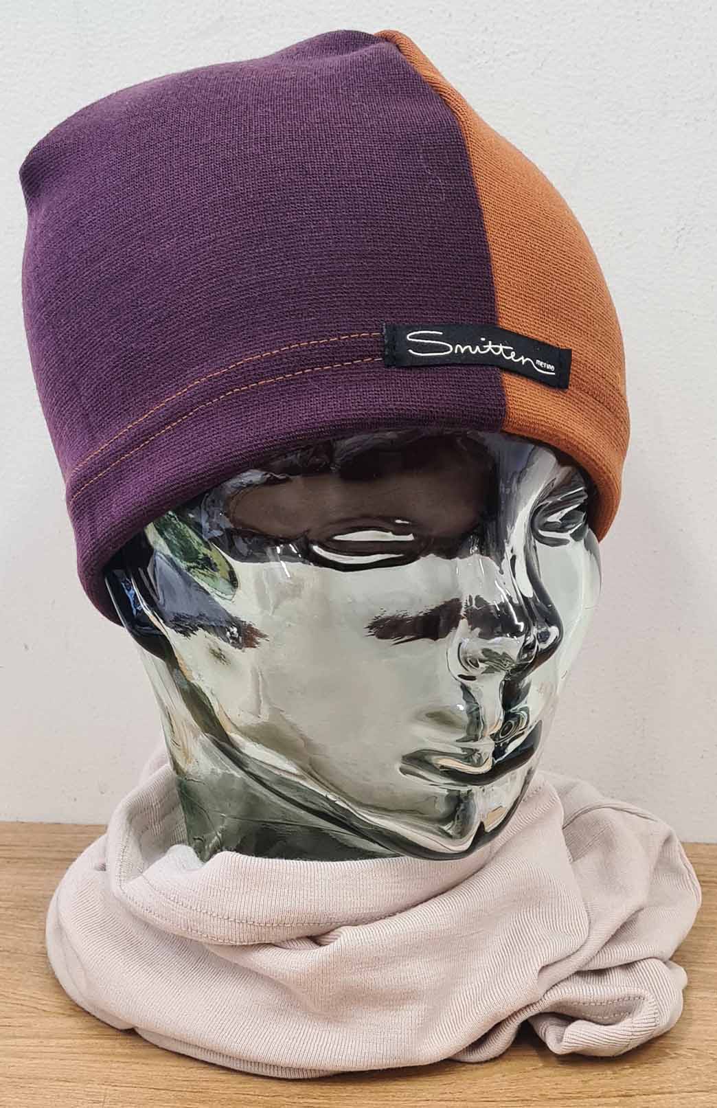 Cinnamon & Aubergine Purple Unisex Merino Wool Thermal (360g) Beanie