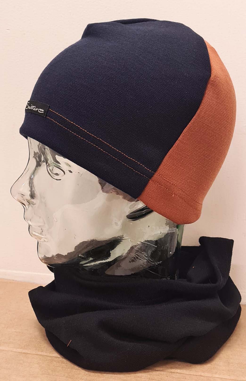 Navy Blue & Cinnamon Unisex Merino Wool Thermal (360g) Beanie