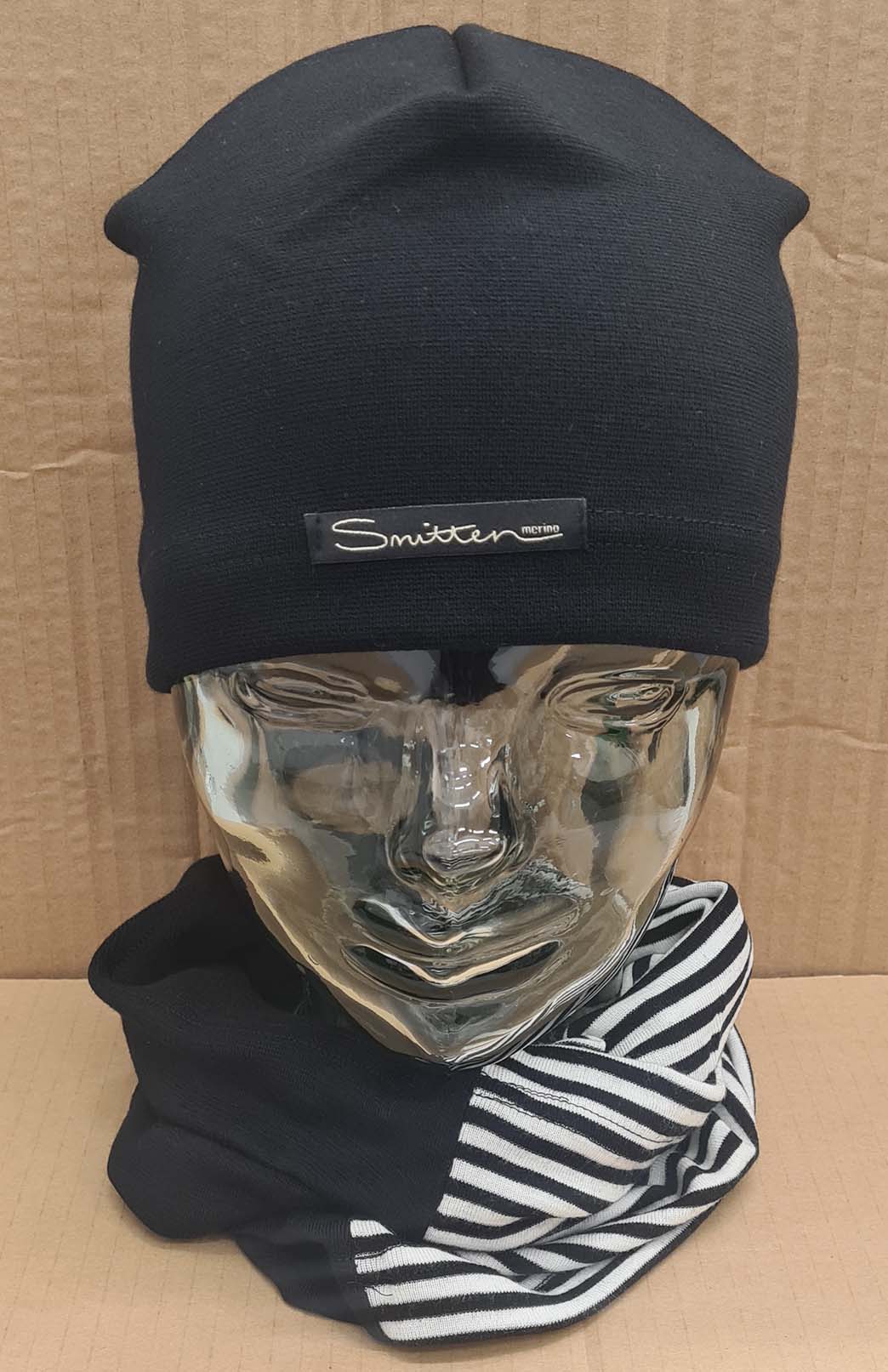 Black & Stripe Tones Unisex Merino Wool Thermal Neck Warmer Neck Gaiter