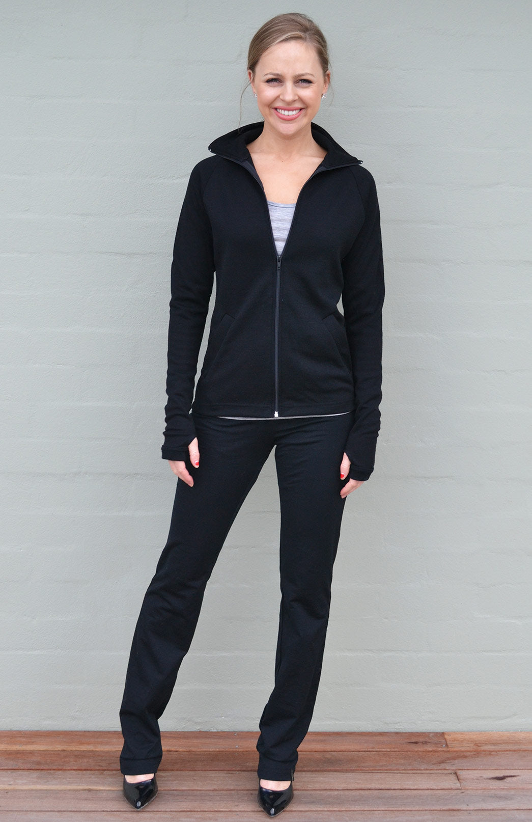 Black Women's Merino Wool Straight Leg Pants (Heavyweight 360g Fabric)