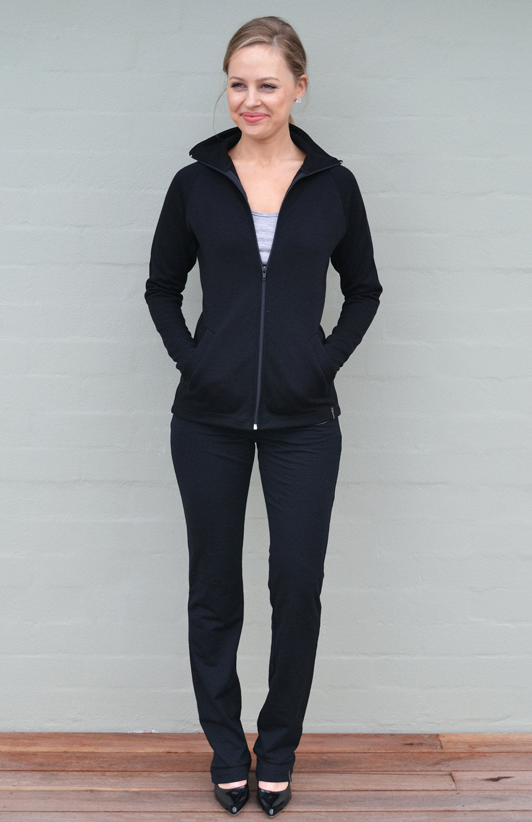 Black Women's Merino Wool Straight Leg Pants (Heavyweight 360g Fabric)