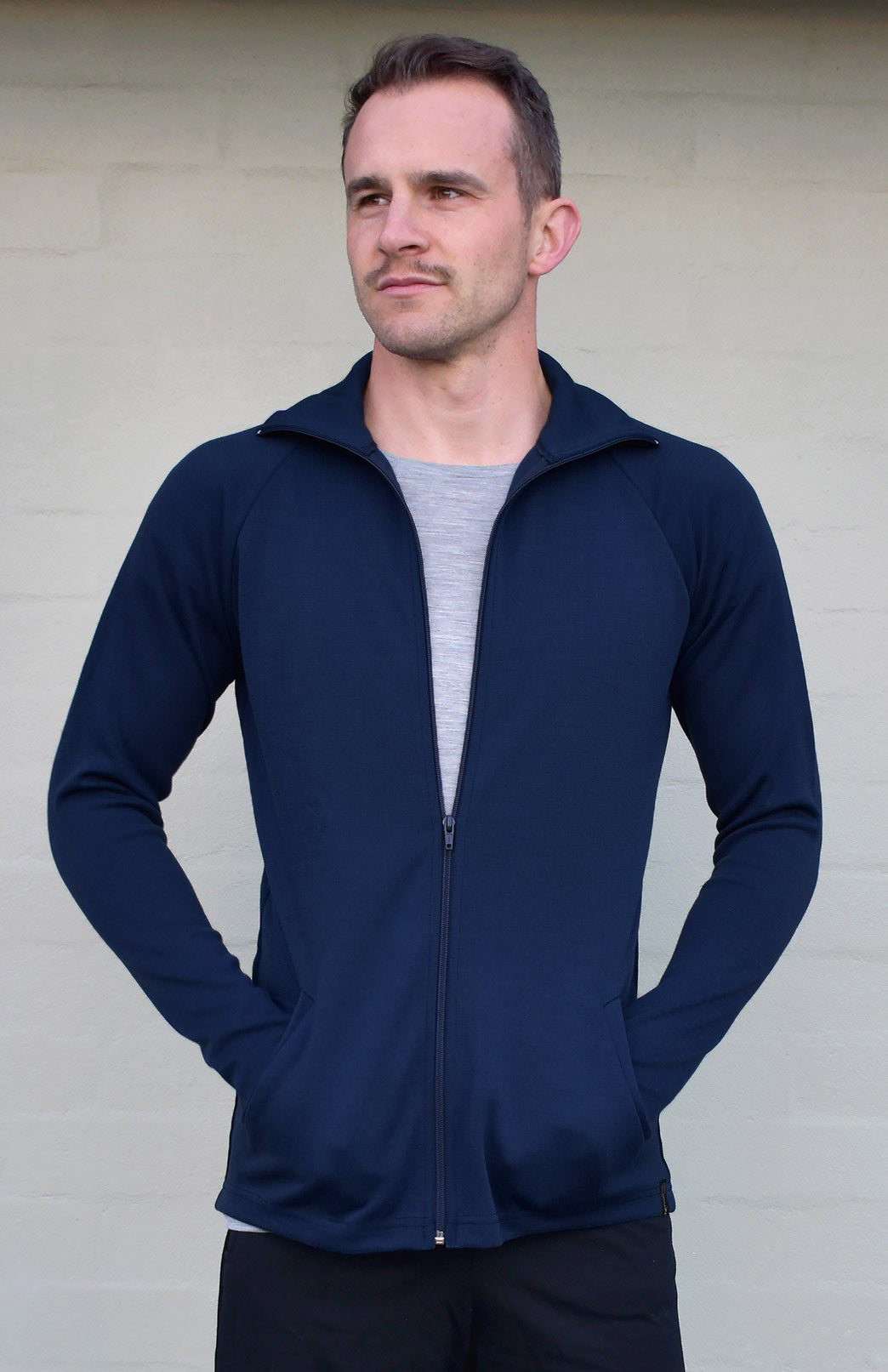 Navy Blue Men's Jacket Men's Merino Wool Zip Jacket
