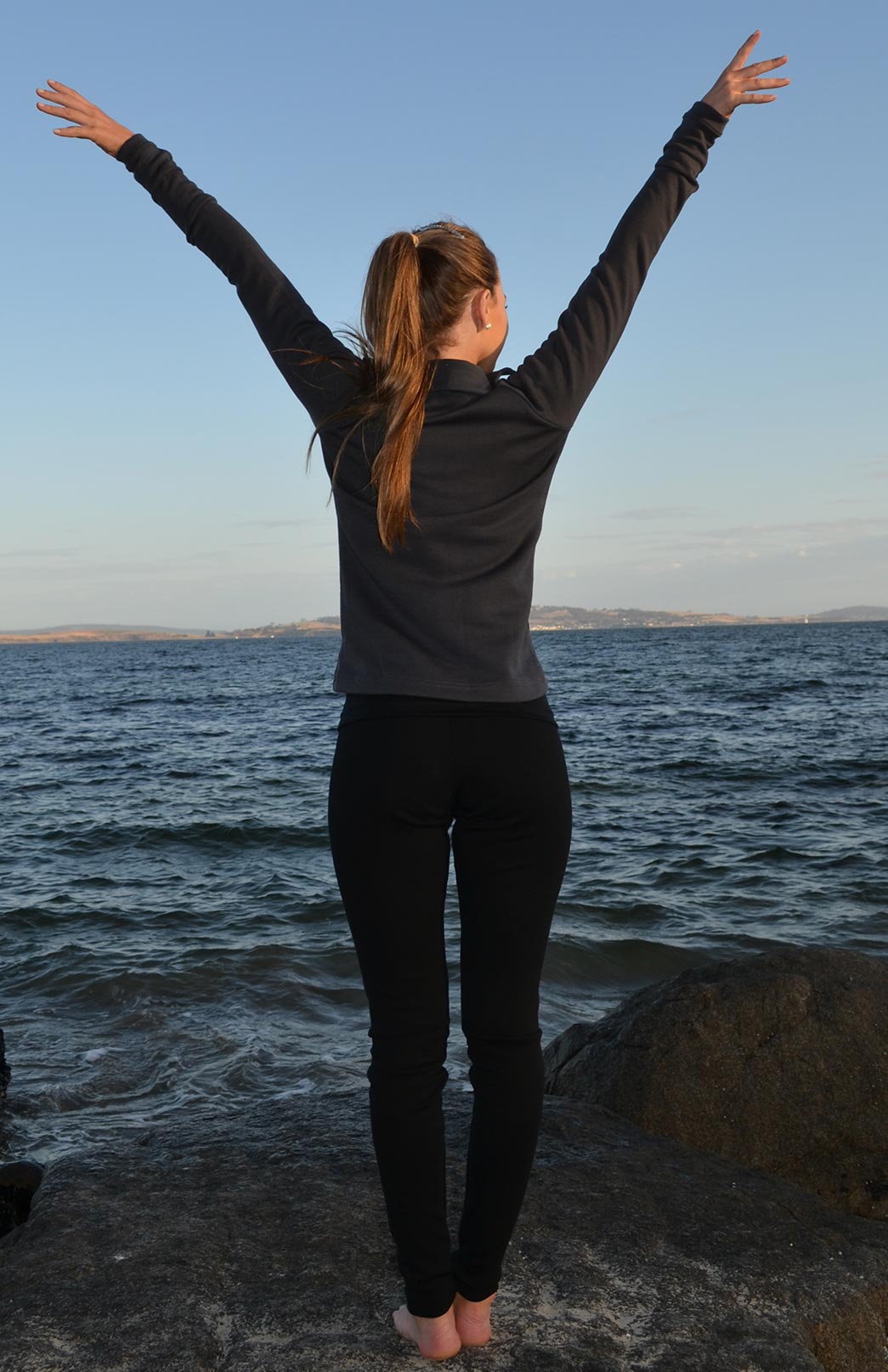 Black Women's Merino Wool 270gsm Fleece High Waisted Thermal Winter Leggings or Yoga Clothing