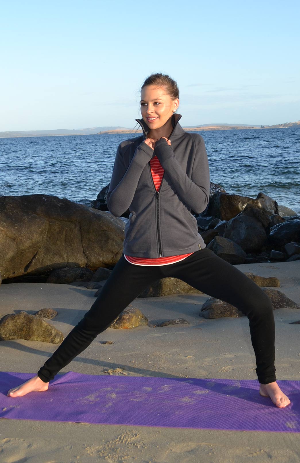 Black Women's Merino Wool 270gsm Fleece High Waisted Thermal Winter Leggings or Yoga Clothing