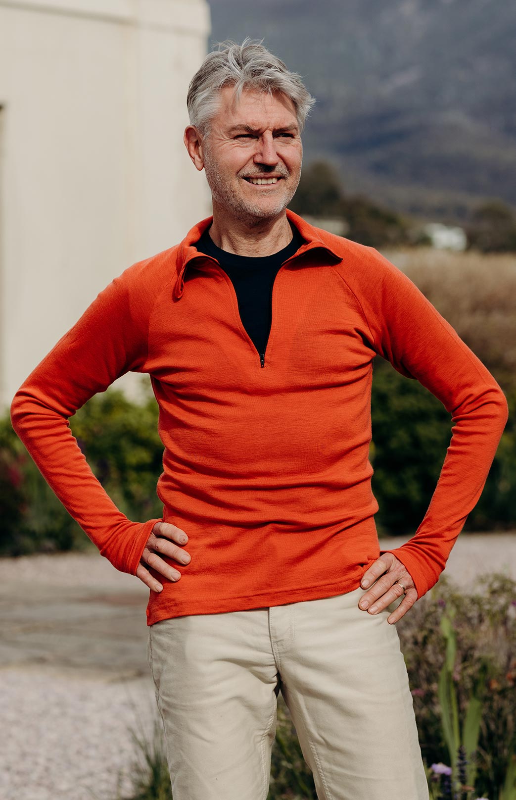 Burnt Orange Men's Merino Wool Zip Neck Top