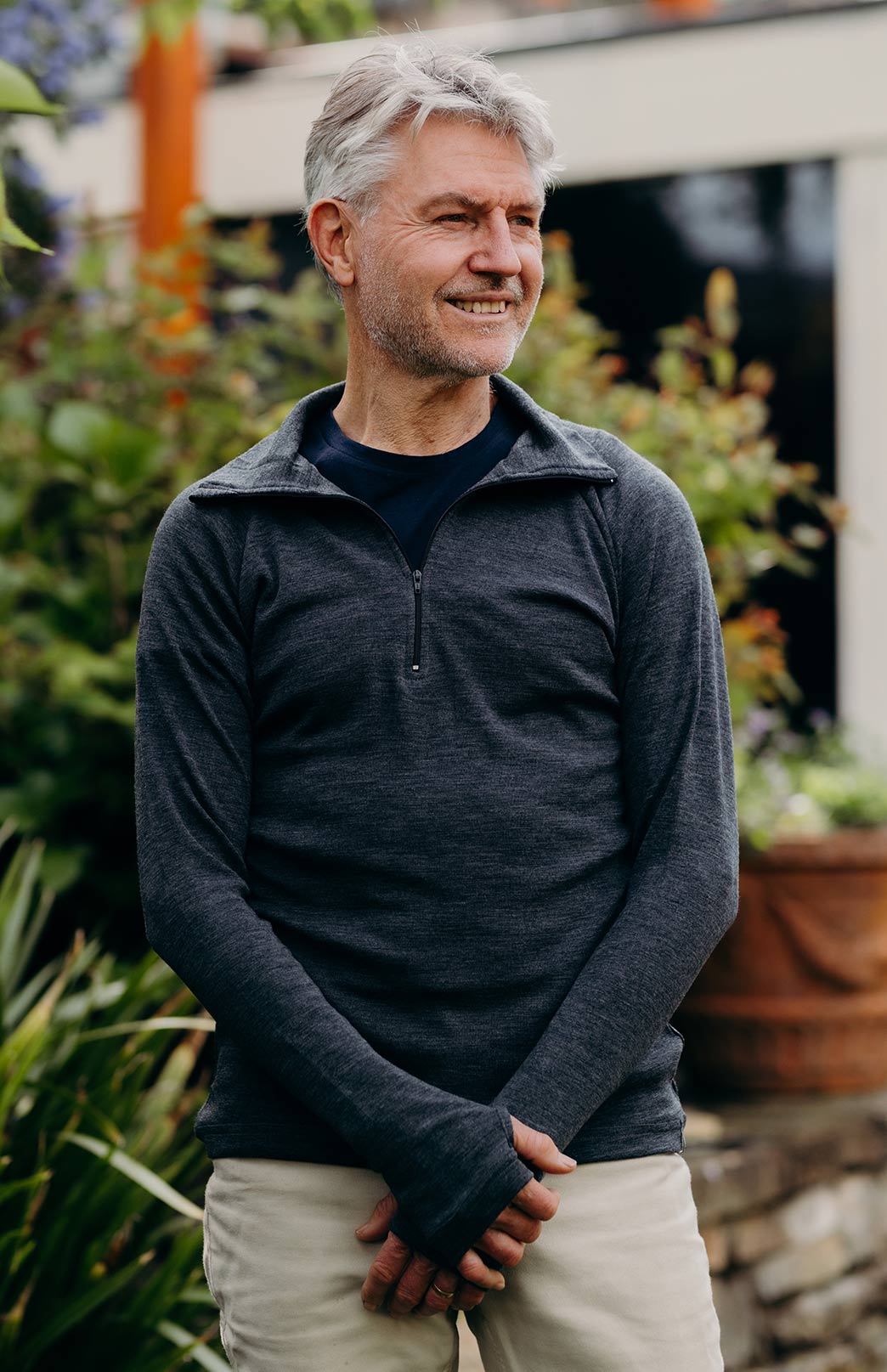 Charcoal Marl Men's Merino Wool Zip Neck Top