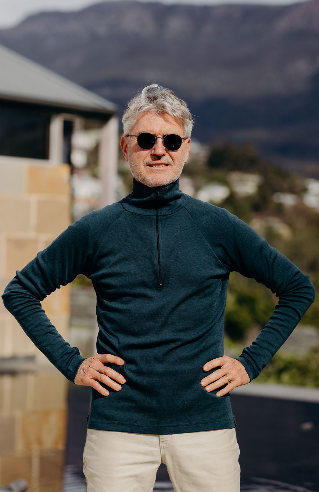 Deep Sea Green Men's Merino Wool Zip Neck Top