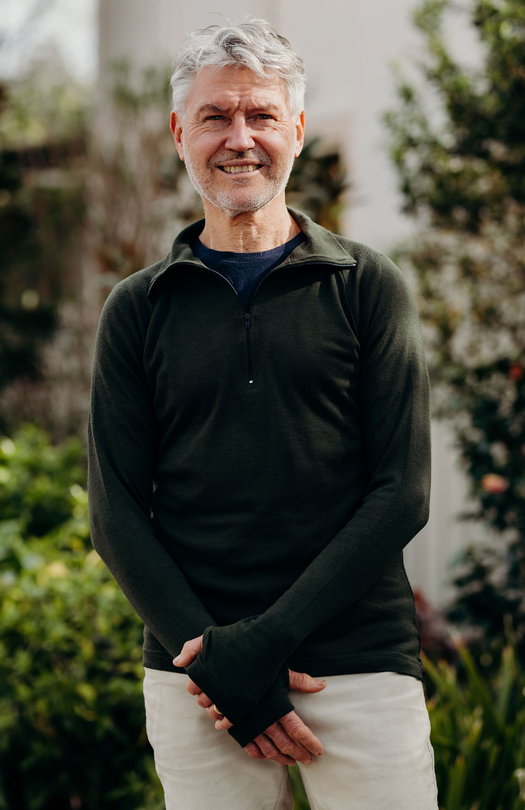 Kale Green Men's Merino Wool Zip Neck Top