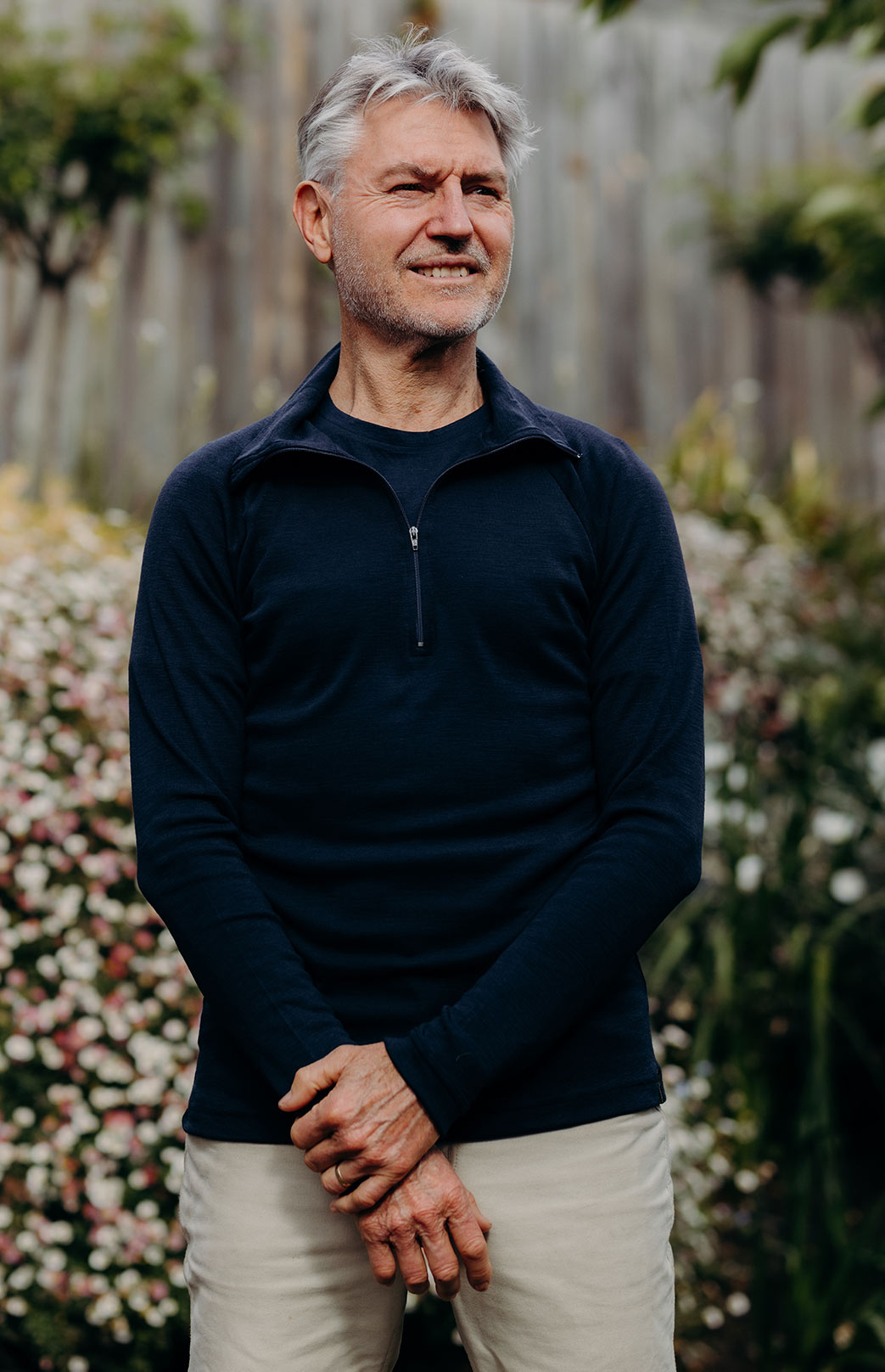 Navy Blue Men's Merino Wool Zip Neck Top