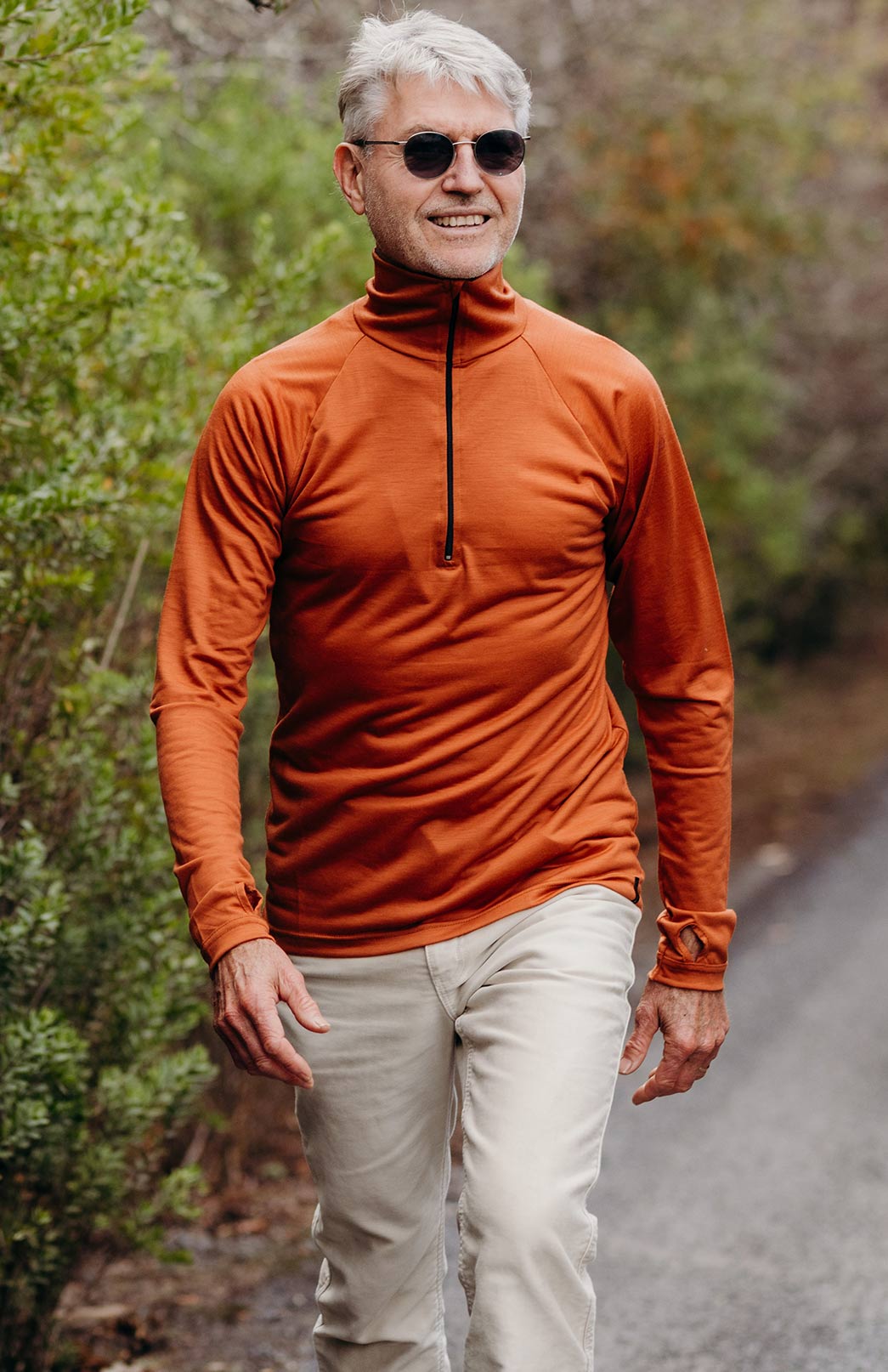 Burnt Orange Men's Merino Wool Zip Neck Top