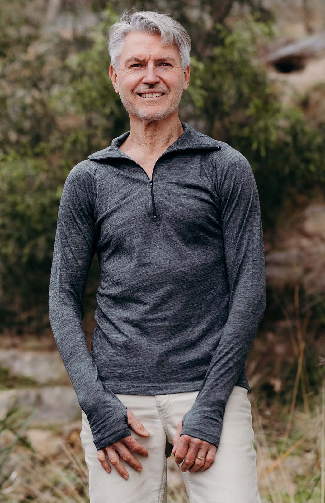 Charcoal Marl Men's Merino Wool Zip Neck Top