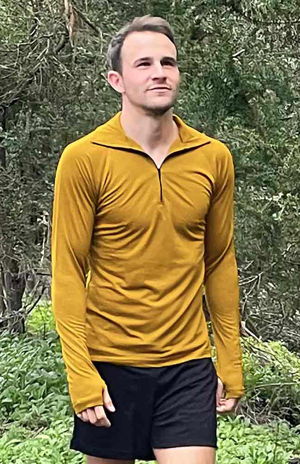 Dark Mustard Men's Merino Wool Zip Neck Top