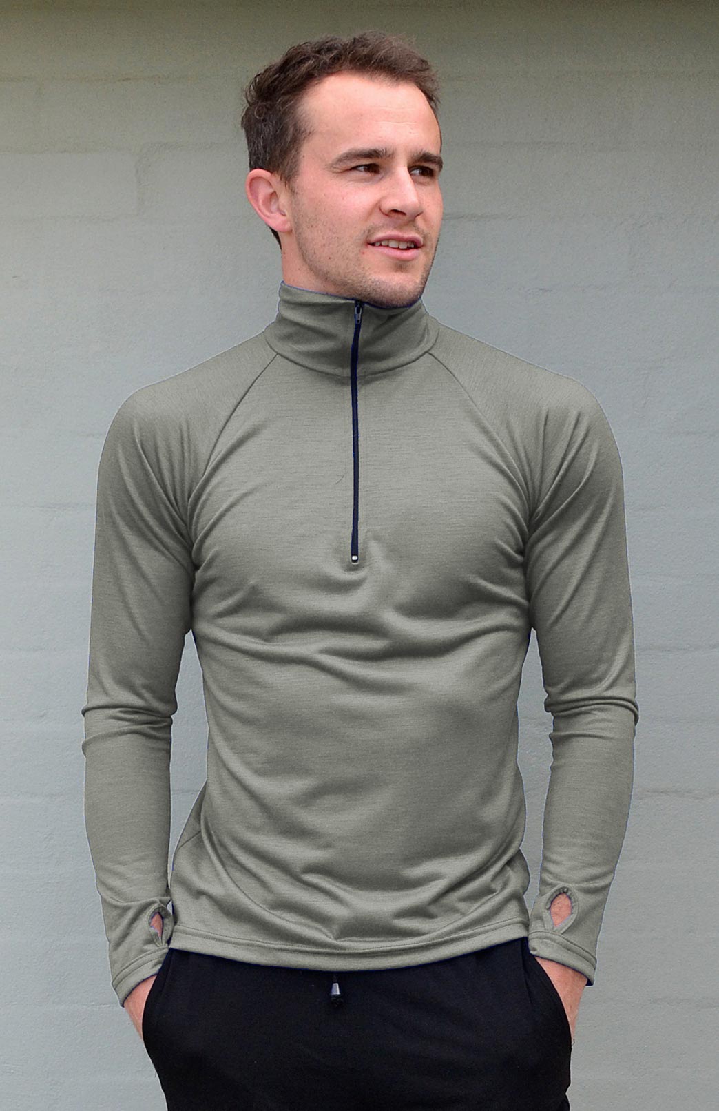 Gum Tree Green Men's Merino Wool Zip Neck Top