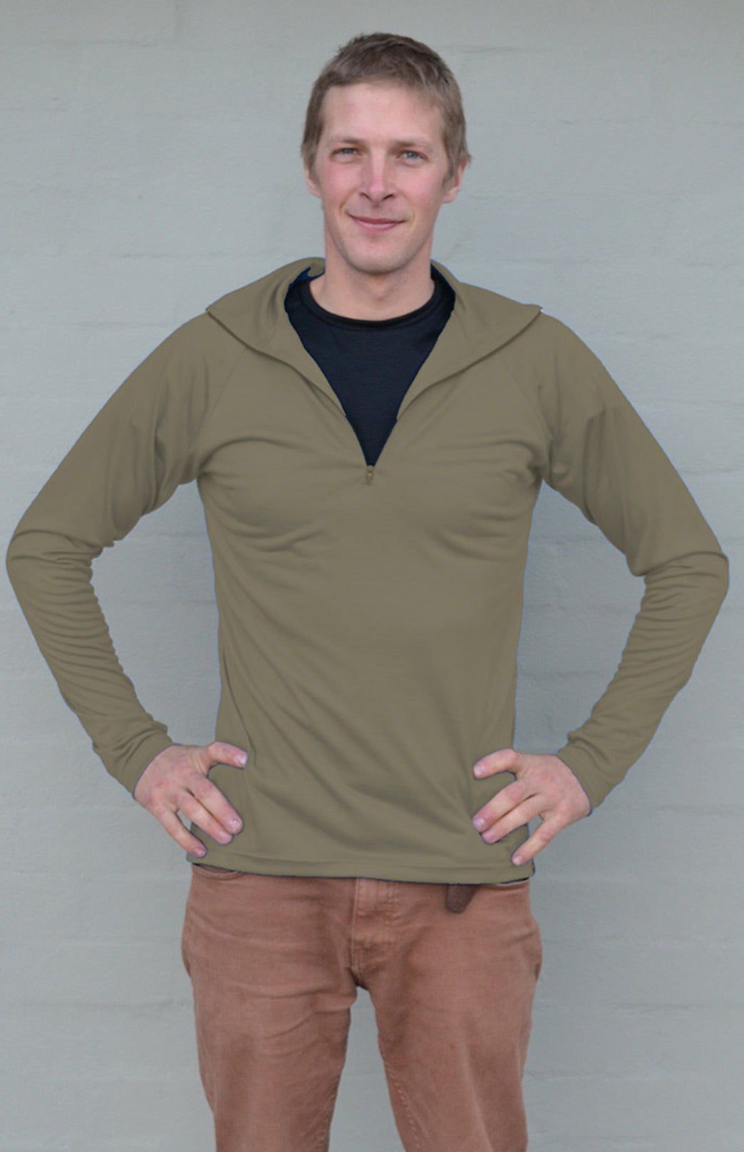 Gum Tree Green Unisex Merino Wool Zip Neck Top