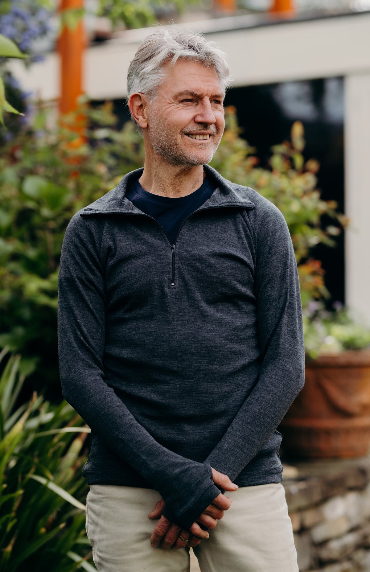 Charcoal Marl Men's Merino Wool Zip Neck Top