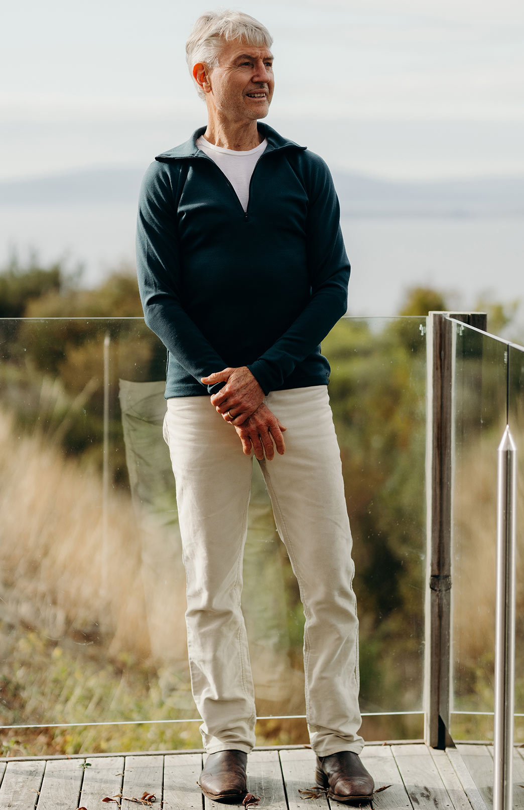 Deep Sea Green Men's Merino Wool Zip Neck Top