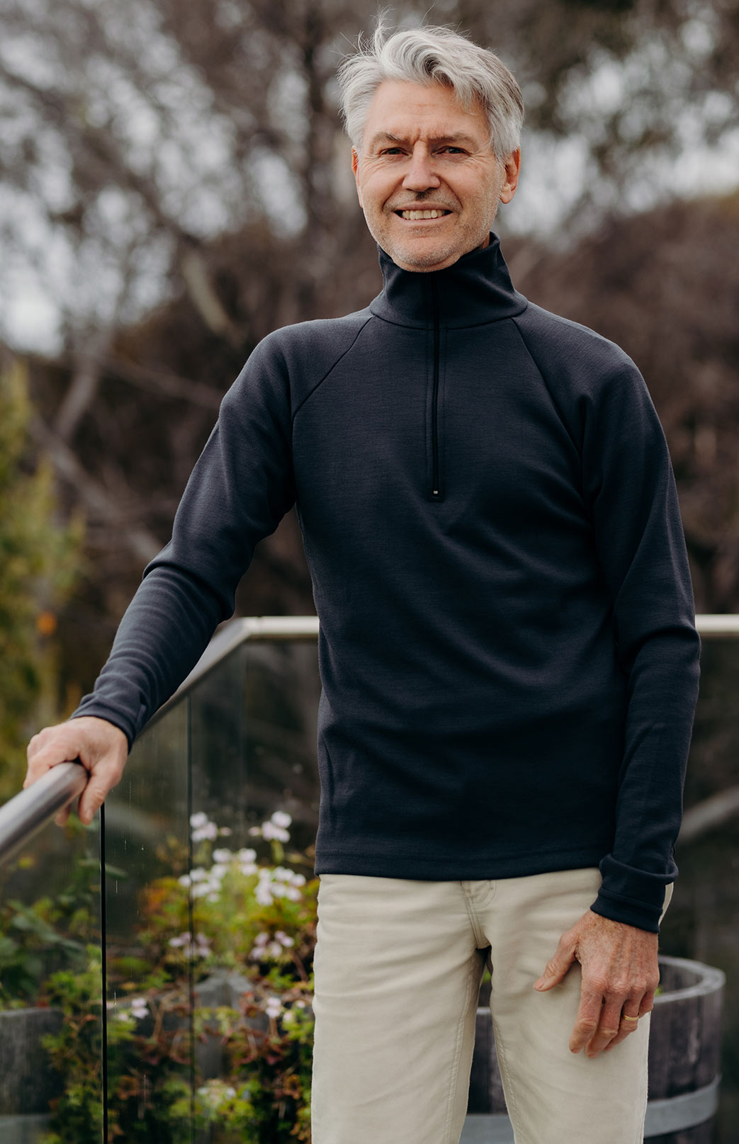 Steel Grey Men's Merino Wool Zip Neck Top