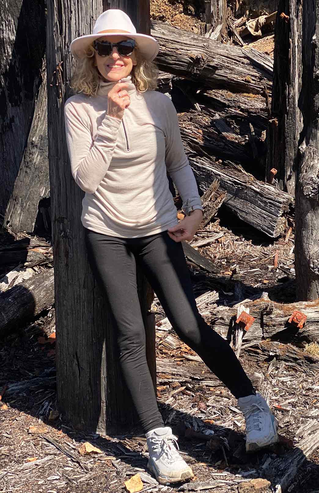 Oatmeal Marl Women's Merino Wool Zip Neck Top