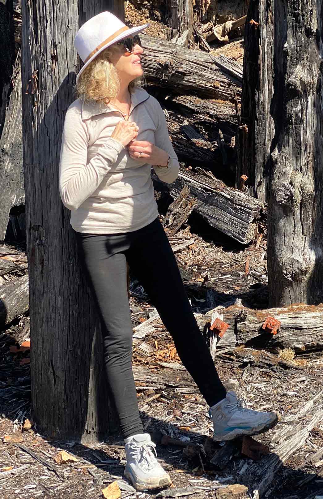 Oatmeal Marl Women's Merino Wool Zip Neck Top