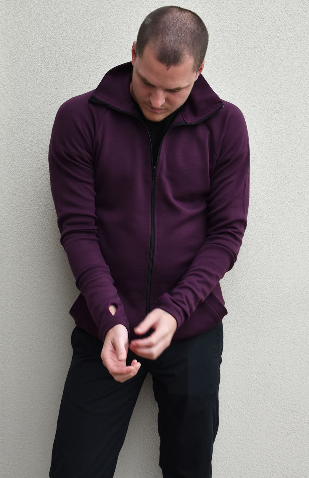 Aubergine Purple Men's Jacket Men's Merino Wool Zip Jacket